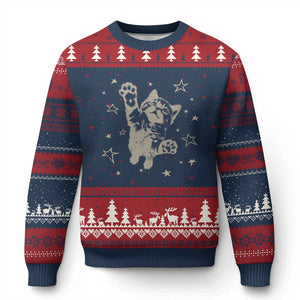 90s Y2k Cat Jumping Stars 2000s Grunge Vintage Graphic Ugly Christmas Sweater