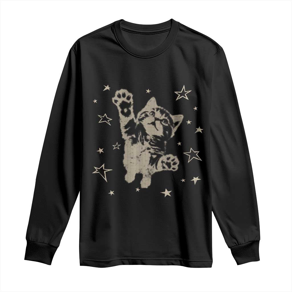 90s Y2k Cat Jumping Stars 2000s Grunge Vintage Graphic Long Sleeve Shirt TS11 Black Print Your Wear