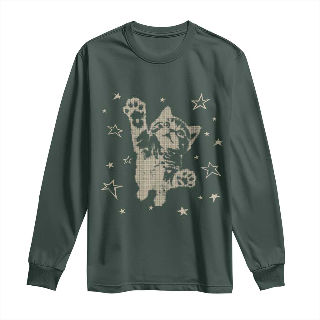 90s Y2k Cat Jumping Stars 2000s Grunge Vintage Graphic Long Sleeve Shirt