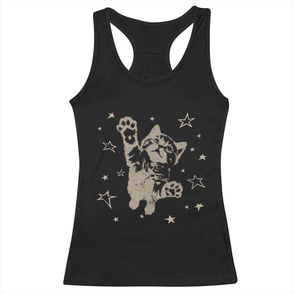90s Y2k Cat Jumping Stars 2000s Grunge Vintage Graphic Racerback Tank Top TS11 Black Print Your Wear