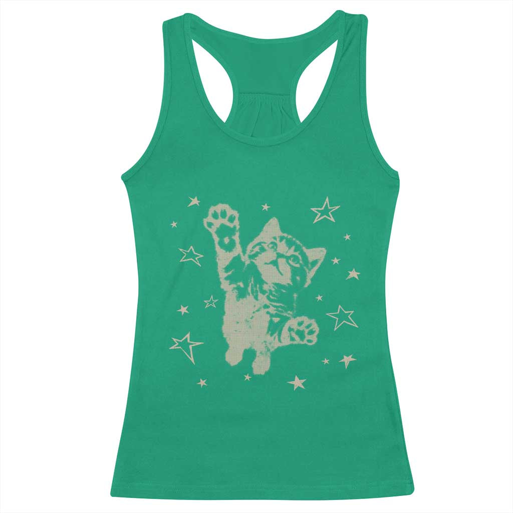 90s Y2k Cat Jumping Stars 2000s Grunge Vintage Graphic Racerback Tank Top