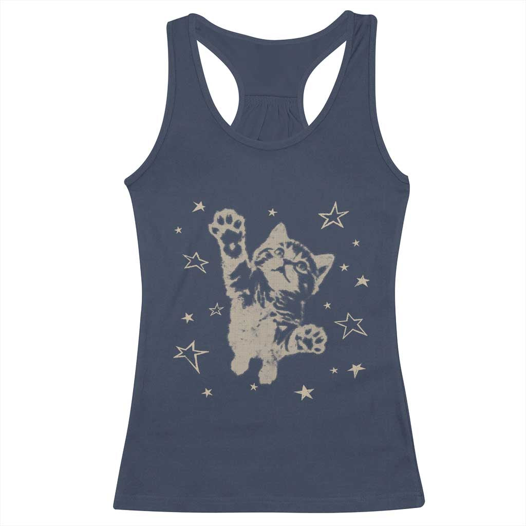 90s Y2k Cat Jumping Stars 2000s Grunge Vintage Graphic Racerback Tank Top