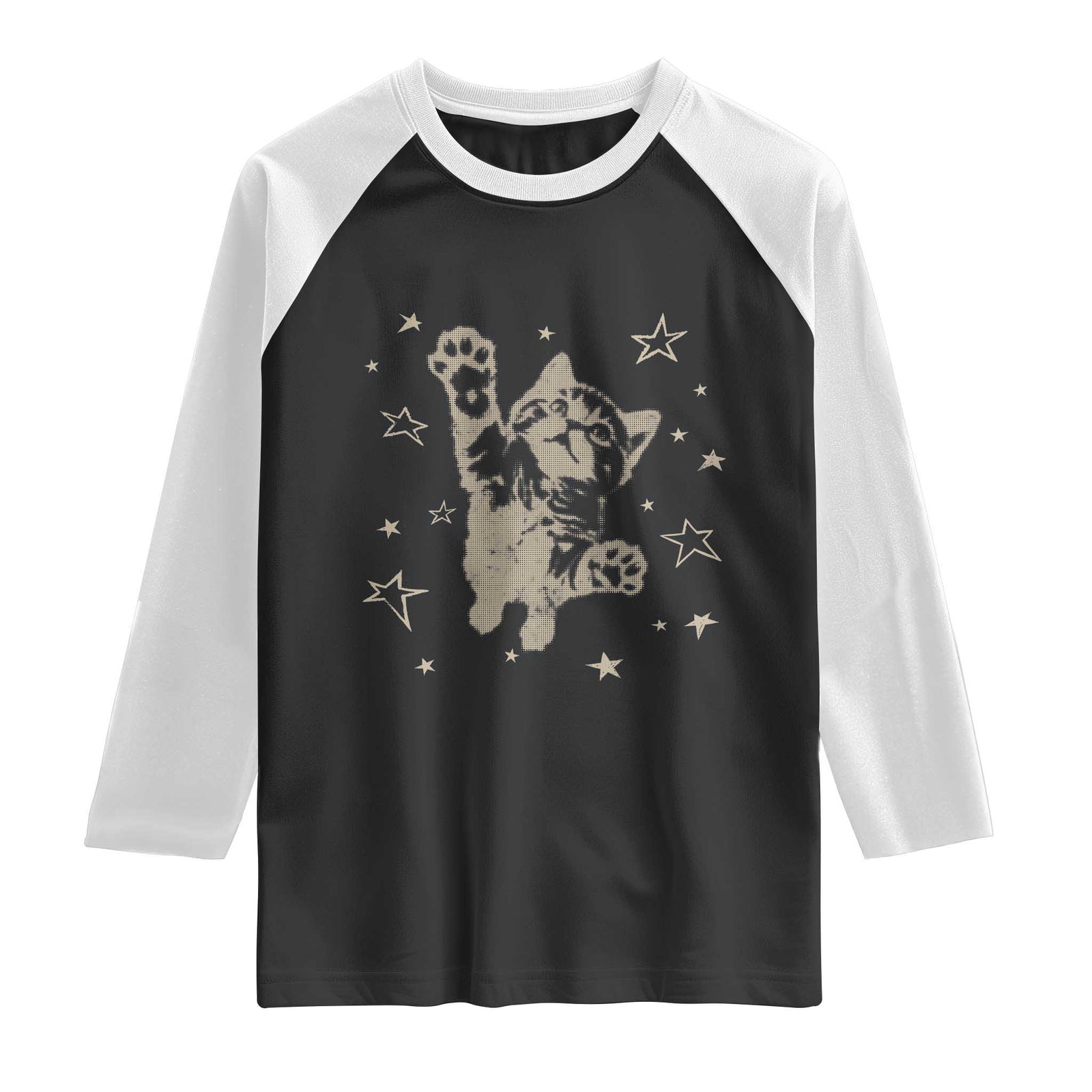 90s Y2k Cat Jumping Stars 2000s Grunge Vintage Graphic Raglan Shirt TS11 Black White Print Your Wear