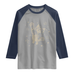 90s Y2k Cat Jumping Stars 2000s Grunge Vintage Graphic Raglan Shirt