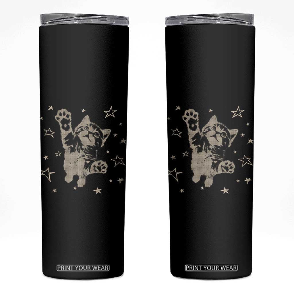 90s Y2k Cat Jumping Stars 2000s Grunge Vintage Graphic Skinny Tumbler TS11 Black Print Your Wear