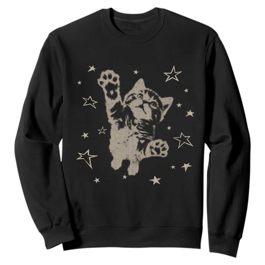90s Y2k Cat Jumping Stars 2000s Grunge Vintage Graphic Sweatshirt TS11 Black Print Your Wear
