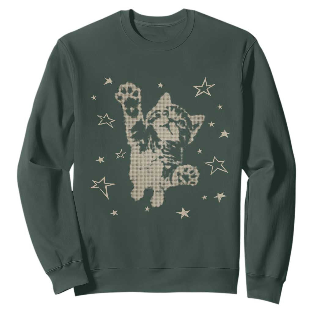 90s Y2k Cat Jumping Stars 2000s Grunge Vintage Graphic Sweatshirt