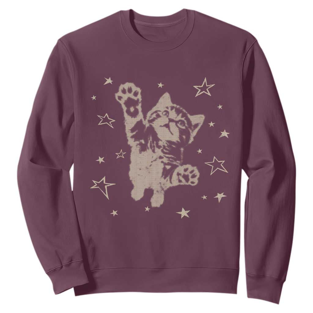 90s Y2k Cat Jumping Stars 2000s Grunge Vintage Graphic Sweatshirt