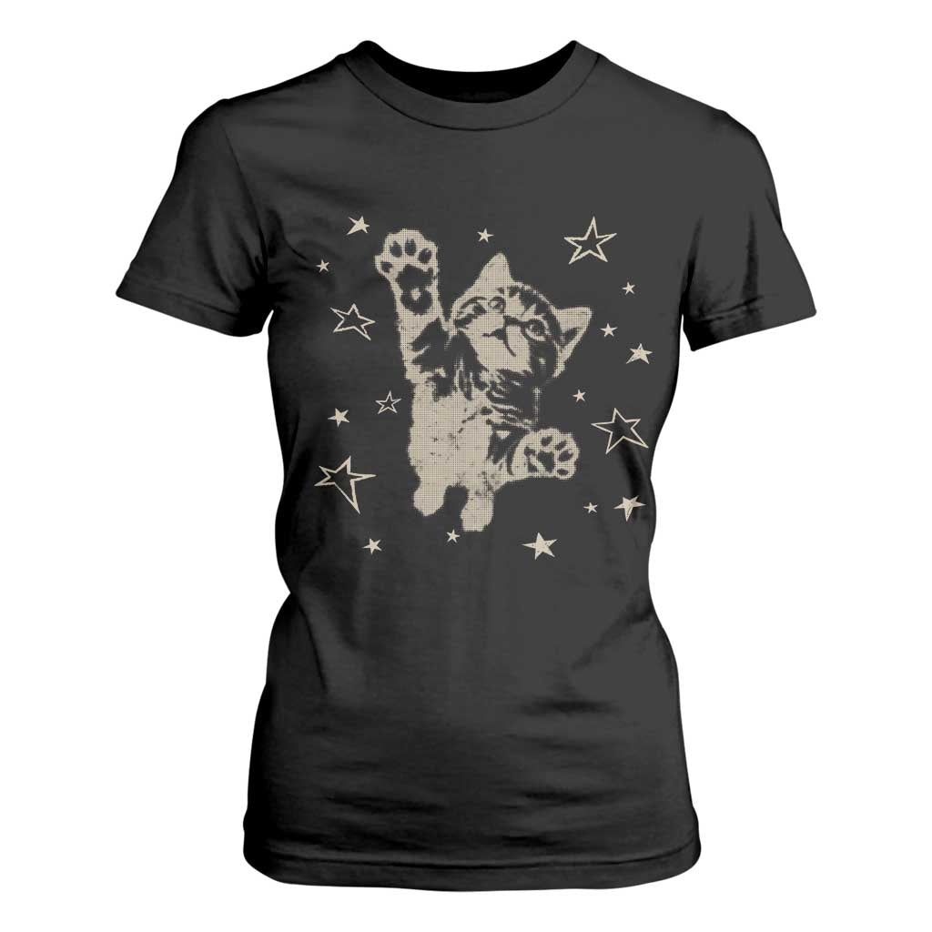 90s Y2k Cat Jumping Stars 2000s Grunge Vintage Graphic T Shirt For Women TS11 Black Print Your Wear