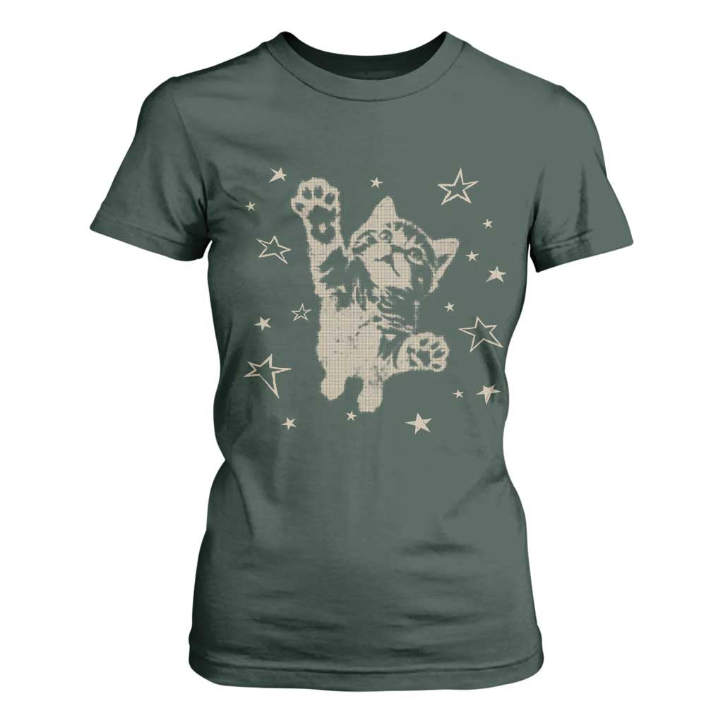 90s Y2k Cat Jumping Stars 2000s Grunge Vintage Graphic T Shirt For Women
