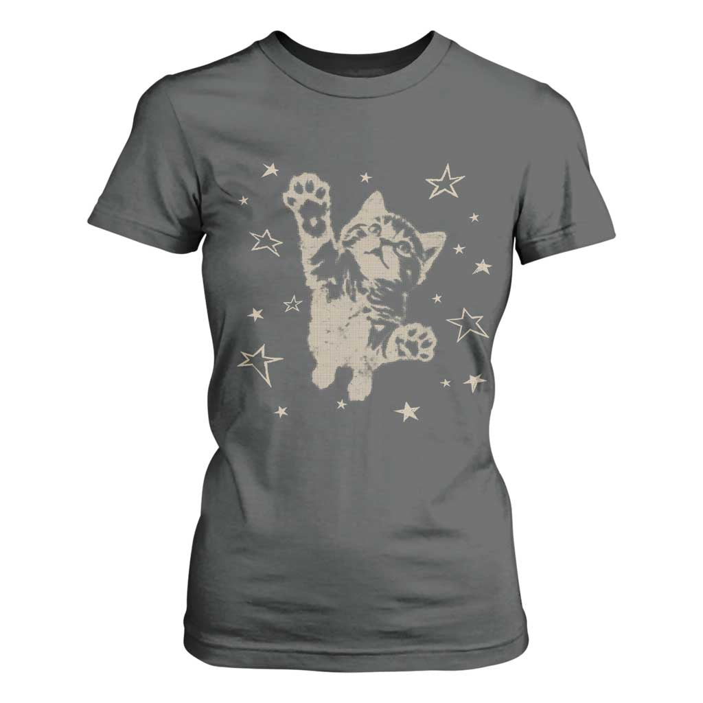 90s Y2k Cat Jumping Stars 2000s Grunge Vintage Graphic T Shirt For Women