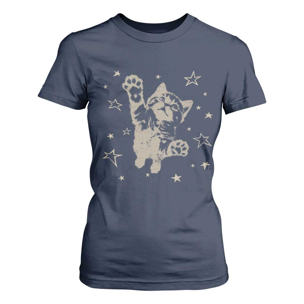 90s Y2k Cat Jumping Stars 2000s Grunge Vintage Graphic T Shirt For Women