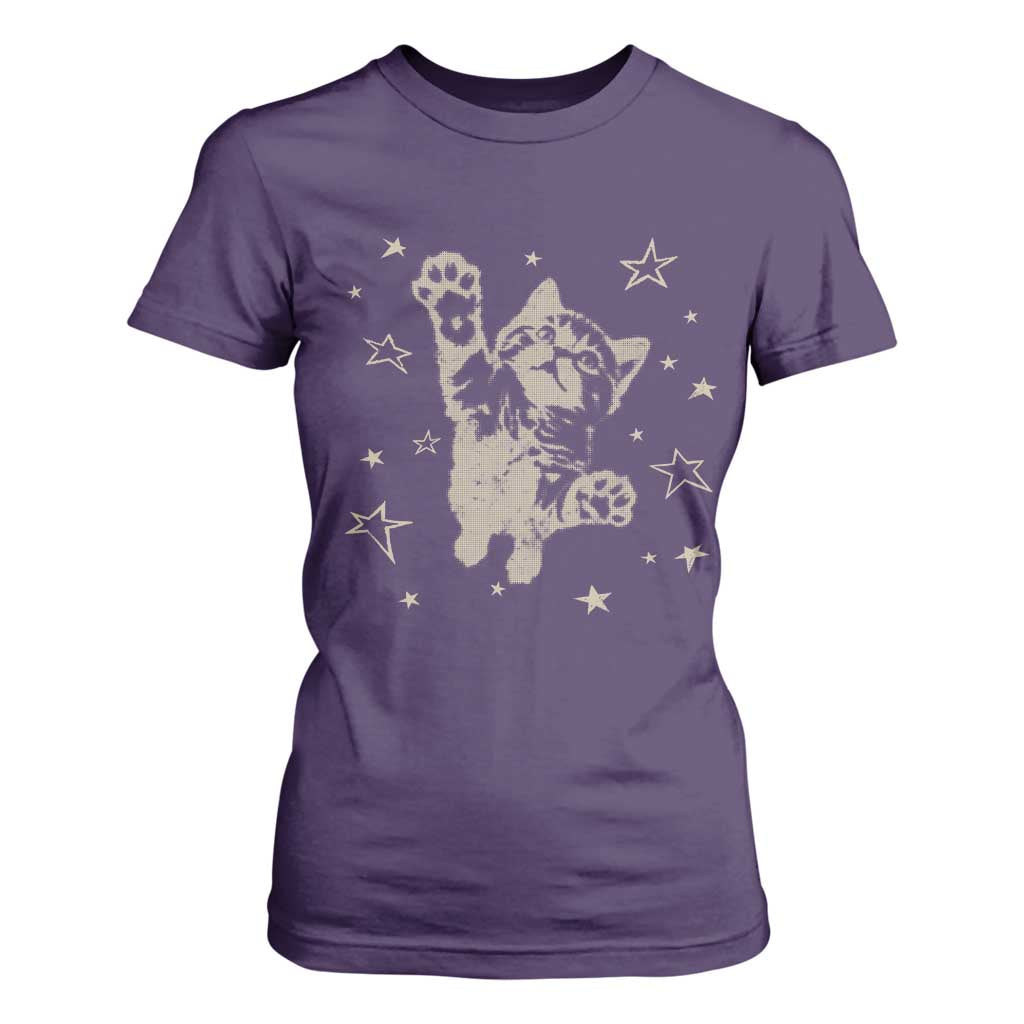 90s Y2k Cat Jumping Stars 2000s Grunge Vintage Graphic T Shirt For Women