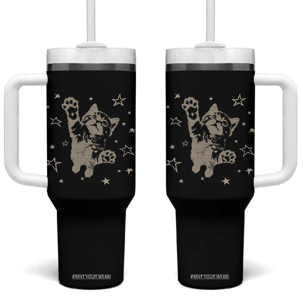 90s Y2k Cat Jumping Stars 2000s Grunge Vintage Graphic Tumbler With Handle TS11 One Size: 40 oz Black Print Your Wear