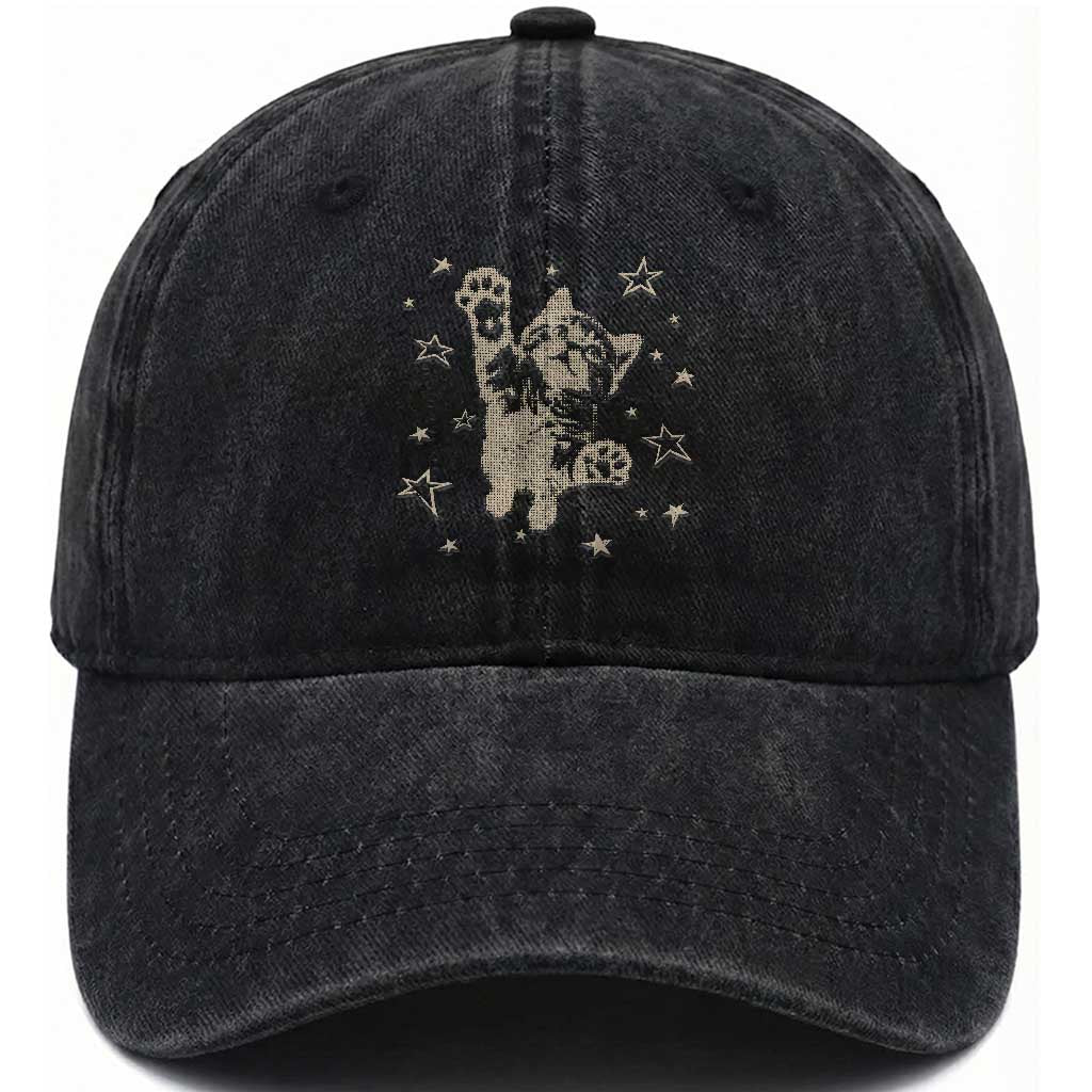 90s Y2k Cat Jumping Stars 2000s Grunge Vintage Graphic Washed Cotton Baseball Cap TS11 Print Your Wear