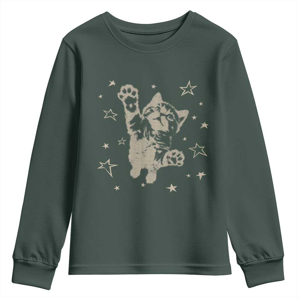 90s Y2k Cat Jumping Stars 2000s Grunge Vintage Graphic Youth Sweatshirt