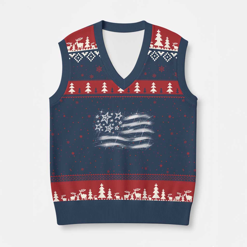 Y2k American Flag 90s 2000s Grunge Vintage Graphic V-Neck Knit Sweater Vest TS11 Navy Red Print Your Wear