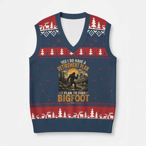 Yes I Do Have A Retirement Plan I Plan To Find Bigfoot V-Neck Knit Sweater Vest Funny Retired Bigfoot Hunter Retro Forest