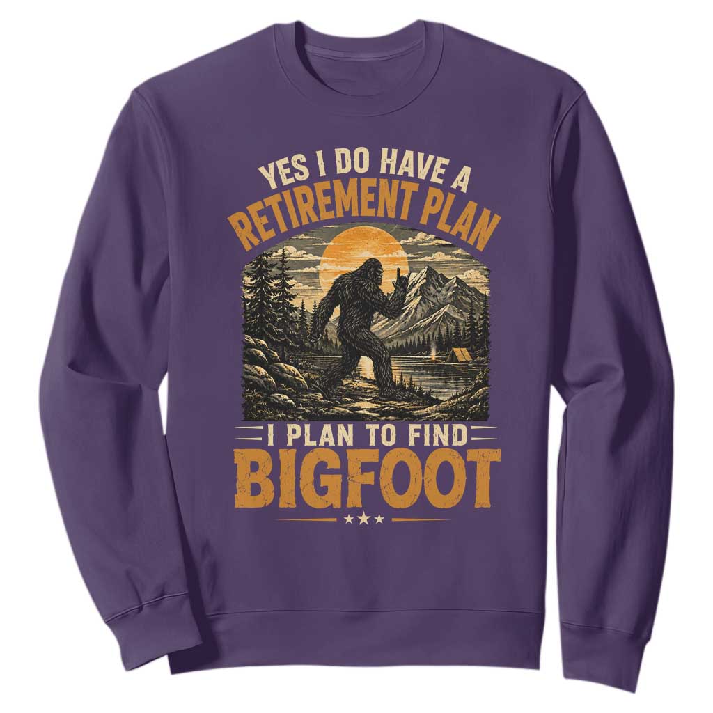 Yes I Do Have A Retirement Plan I Plan To Find Bigfoot Sweatshirt Funny Retired Bigfoot Hunter Retro Forest
