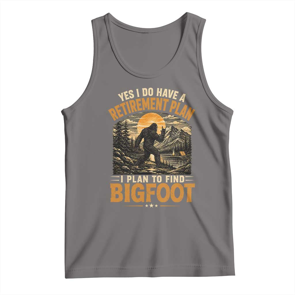 Yes I Do Have A Retirement Plan I Plan To Find Bigfoot Tank Top Funny Retired Bigfoot Hunter Retro Forest