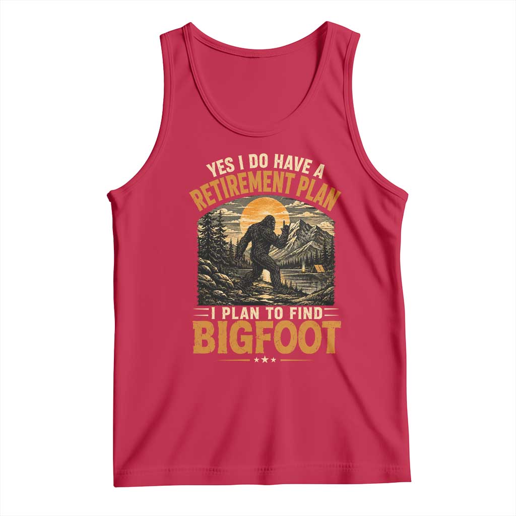 Yes I Do Have A Retirement Plan I Plan To Find Bigfoot Tank Top Funny Retired Bigfoot Hunter Retro Forest