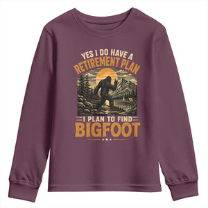 Yes I Do Have A Retirement Plan I Plan To Find Bigfoot Youth Sweatshirt Funny Retired Bigfoot Hunter Retro Forest
