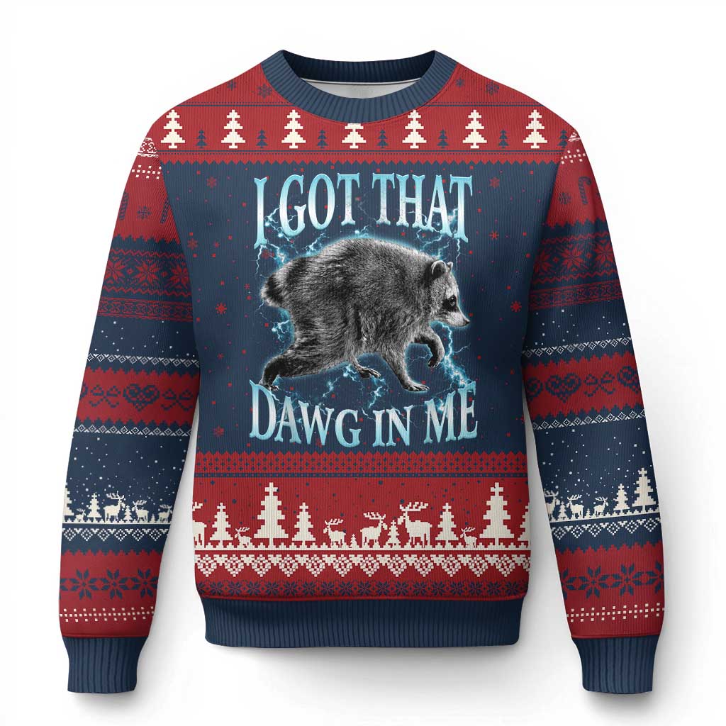 Funny Jimothy The Raccoon Ugly Christmas Sweater I Got That Dawg In Me Bootleg Art TS11 Navy Red Print Your Wear