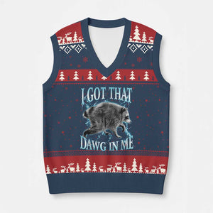 Funny Jimothy The Raccoon V-Neck Knit Sweater Vest I Got That Dawg In Me Bootleg Art