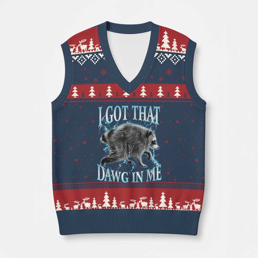 Funny Jimothy The Raccoon V-Neck Knit Sweater Vest I Got That Dawg In Me Bootleg Art TS11 Navy Red Print Your Wear