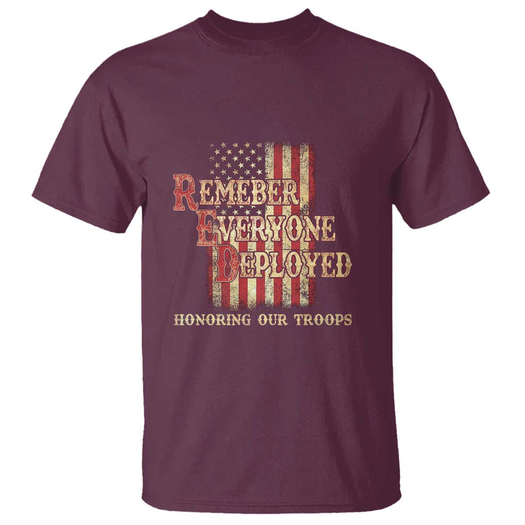 Red Friday T Shirt RED Remember Everyone Deployed Honoring Our Troops Military Vintage USA Flag TS11 Maroon Print Your Wear
