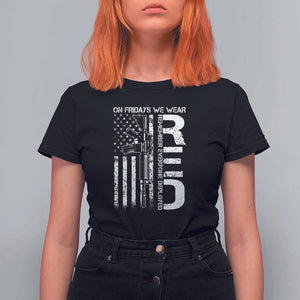 RED Friday T Shirt For Women On Friday We Wear Red Vintage American Flag Military Gun TS11 Black Print Your Wear