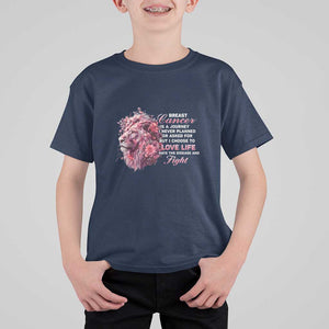 Breast Cancer Awareness T Shirt For Kid Breast Cancer Is A Journey I Never Planned Or Asked For But I Choose To Love Life Floral Lion TS11 Navy Print Your Wear