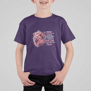 Breast Cancer Awareness T Shirt For Kid Breast Cancer Is A Journey I Never Planned Or Asked For But I Choose To Love Life Floral Lion TS11 Purple Print Your Wear