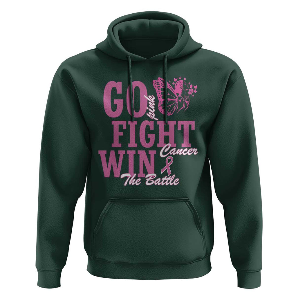 Breast Cancer Awareness Hoodie Go Pink Fight Cancer Win The Battle Pink Ribbon Butterfly TS11 Dark Forest Green Print Your Wear