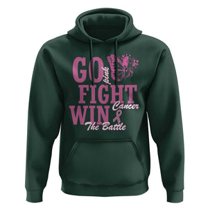 Breast Cancer Awareness Hoodie Go Pink Fight Cancer Win The Battle Pink Ribbon Butterfly TS11 Dark Forest Green Print Your Wear