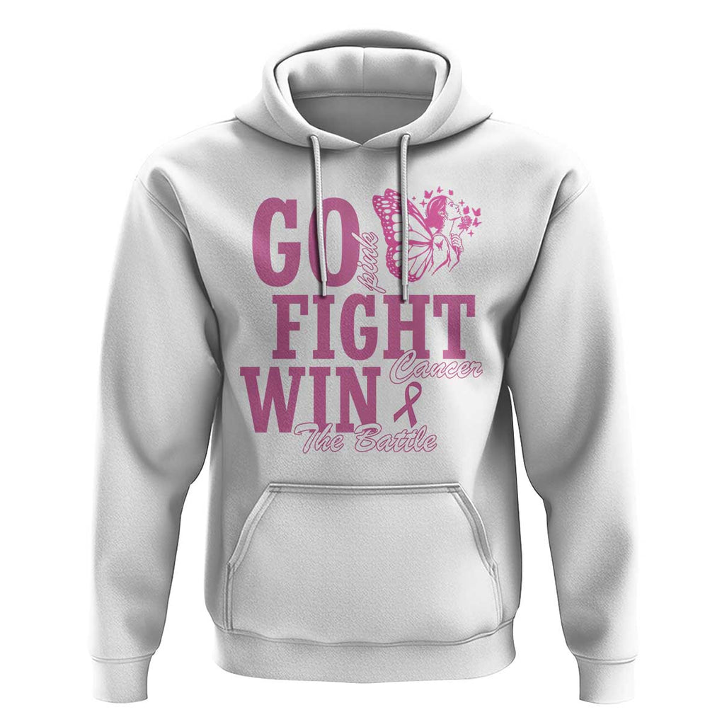 Breast Cancer Awareness Hoodie Go Pink Fight Cancer Win The Battle Pink Ribbon Butterfly TS11 White Print Your Wear