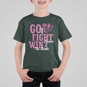 Breast Cancer Awareness T Shirt For Kid Go Pink Fight Cancer Win The Battle Pink Ribbon Butterfly TS11 Dark Forest Green Print Your Wear