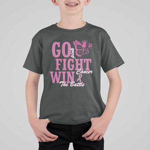 Breast Cancer Awareness T Shirt For Kid Go Pink Fight Cancer Win The Battle Pink Ribbon Butterfly TS11 Dark Heather Print Your Wear