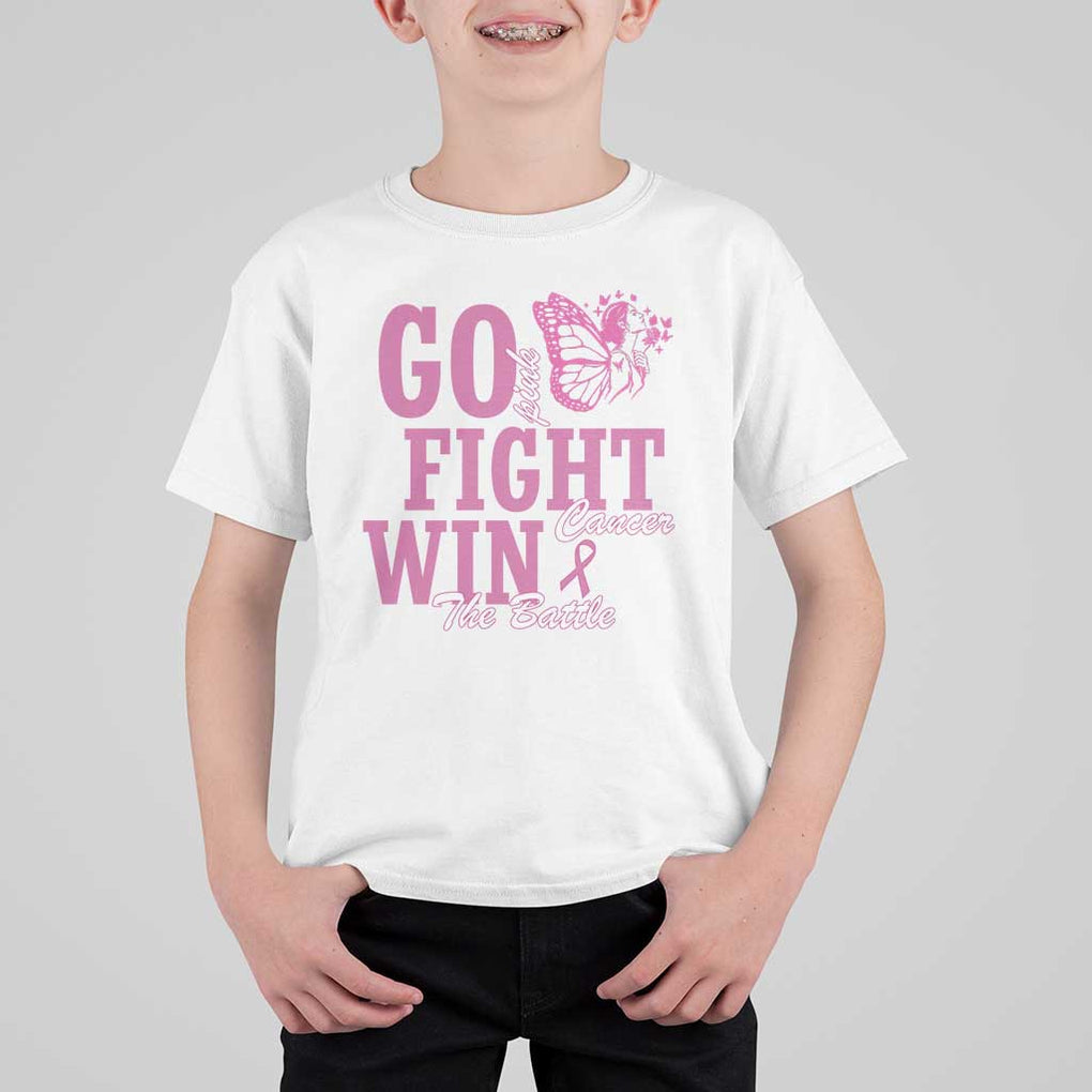Breast Cancer Awareness T Shirt For Kid Go Pink Fight Cancer Win The Battle Pink Ribbon Butterfly TS11 White Print Your Wear