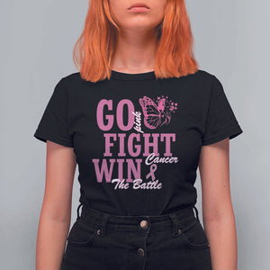 Breast Cancer Awareness T Shirt For Women Go Pink Fight Cancer Win The Battle Pink Ribbon Butterfly TS11 Black Print Your Wear