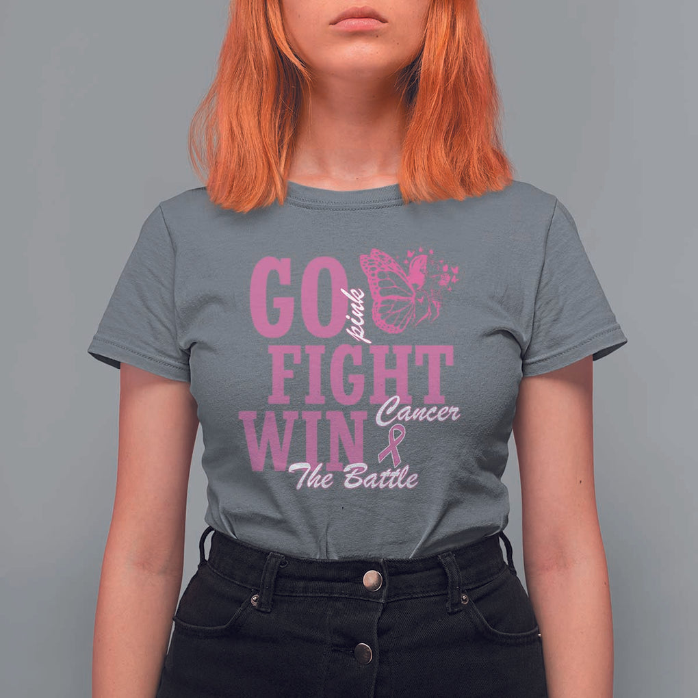Breast Cancer Awareness T Shirt For Women Go Pink Fight Cancer Win The Battle Pink Ribbon Butterfly TS11 Charcoal Print Your Wear