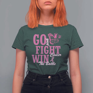 Breast Cancer Awareness T Shirt For Women Go Pink Fight Cancer Win The Battle Pink Ribbon Butterfly TS11 Dark Forest Green Print Your Wear