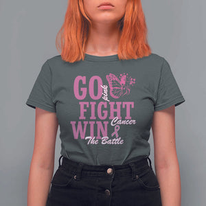 Breast Cancer Awareness T Shirt For Women Go Pink Fight Cancer Win The Battle Pink Ribbon Butterfly TS11 Dark Heather Print Your Wear