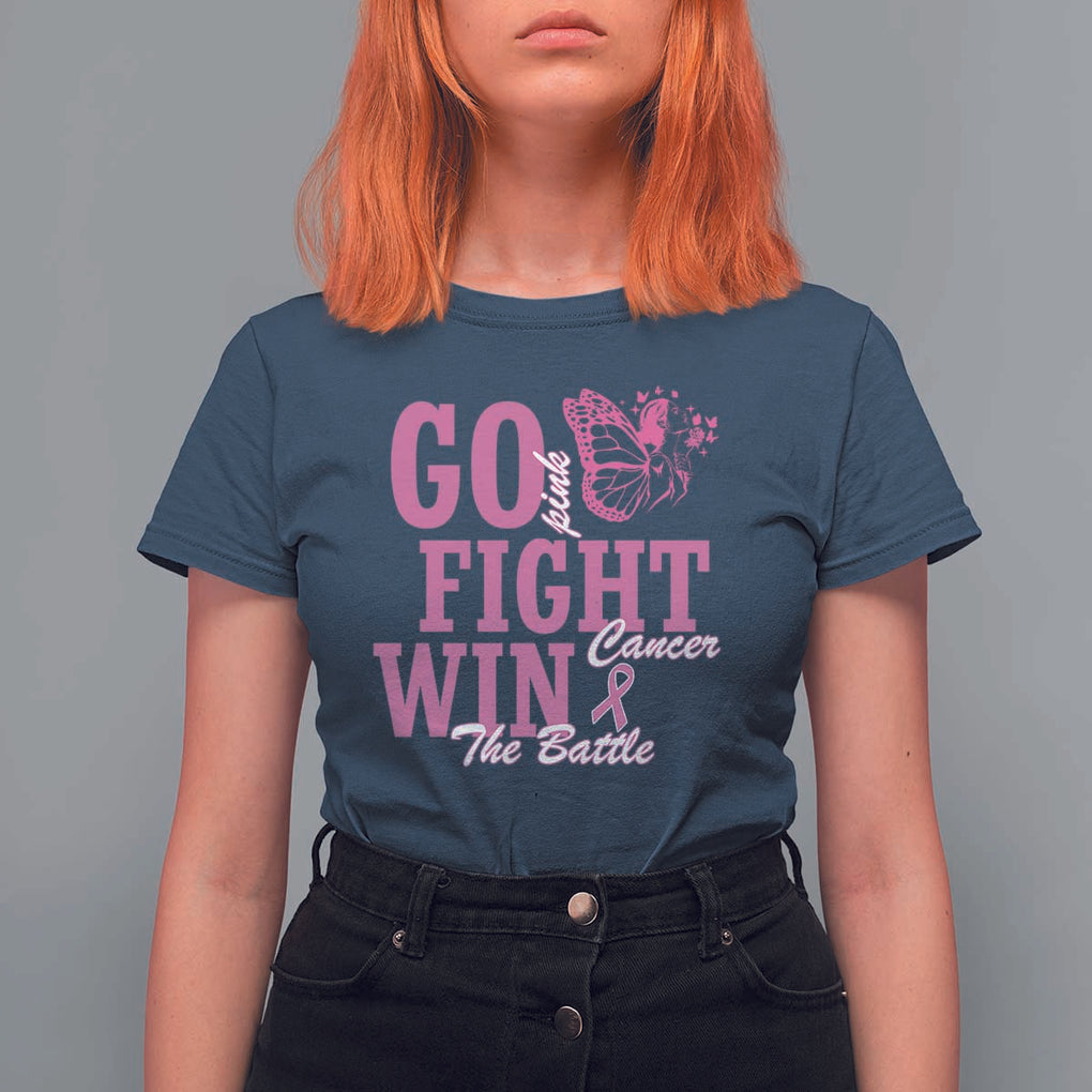 Breast Cancer Awareness T Shirt For Women Go Pink Fight Cancer Win The Battle Pink Ribbon Butterfly TS11 Navy Print Your Wear