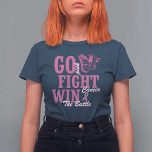 Breast Cancer Awareness T Shirt For Women Go Pink Fight Cancer Win The Battle Pink Ribbon Butterfly TS11 Navy Print Your Wear