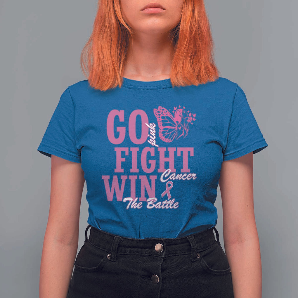 Breast Cancer Awareness T Shirt For Women Go Pink Fight Cancer Win The Battle Pink Ribbon Butterfly TS11 Royal Blue Print Your Wear