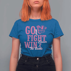 Breast Cancer Awareness T Shirt For Women Go Pink Fight Cancer Win The Battle Pink Ribbon Butterfly TS11 Royal Blue Print Your Wear