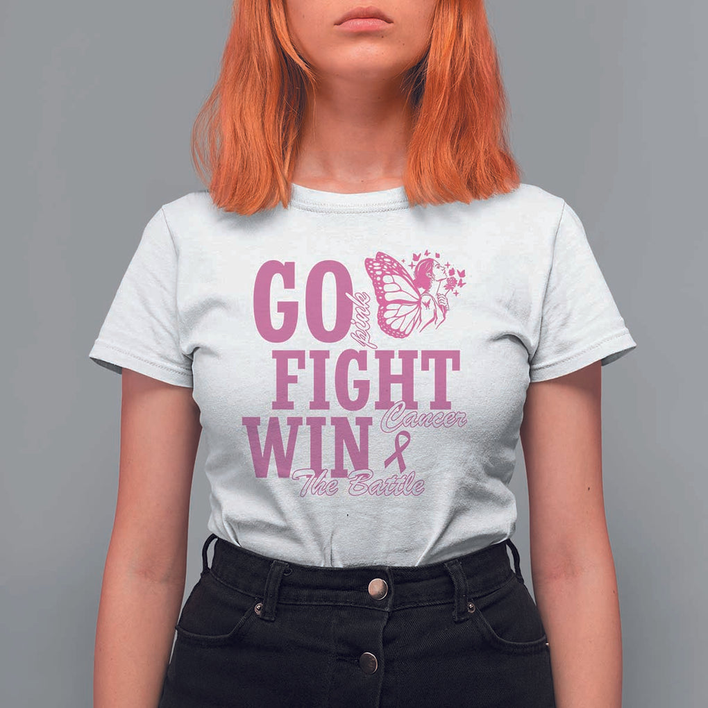 Breast Cancer Awareness T Shirt For Women Go Pink Fight Cancer Win The Battle Pink Ribbon Butterfly TS11 White Print Your Wear