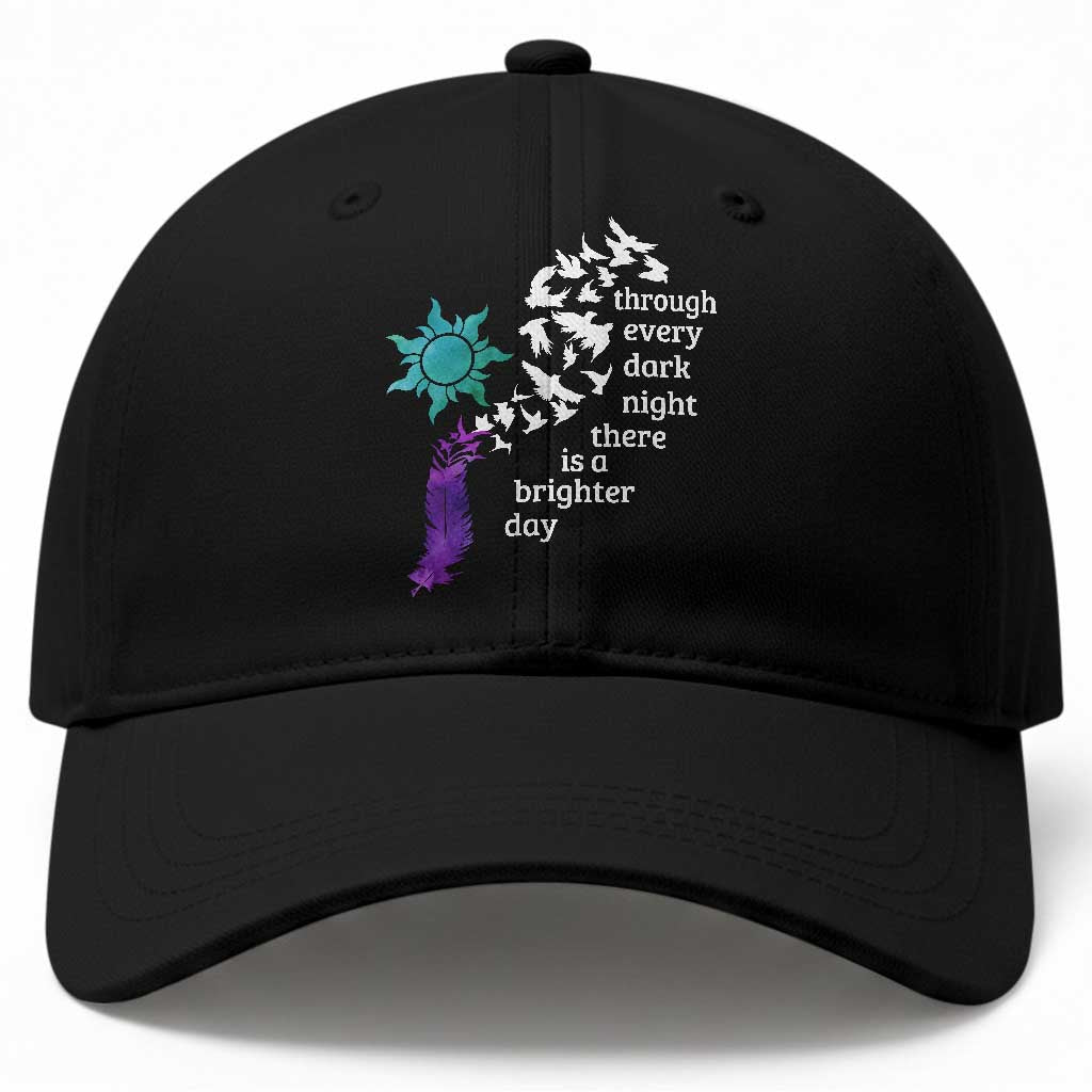 Suicide Prevention Awareness Baseball Cap Through Every Dark Night There Is A Brighter Day Semicolon Sun Feathers