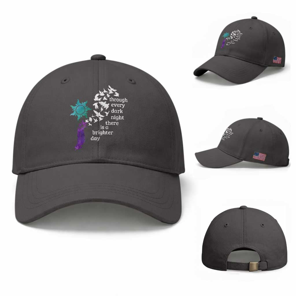 Suicide Prevention Awareness Baseball Cap Through Every Dark Night There Is A Brighter Day Semicolon Sun Feathers